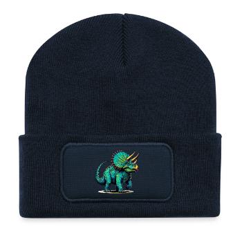 Dinosaure - Beanie recyclé à patch - bleu marine - Devant