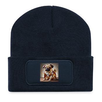 Vitrail bouledogue figure décorative - Beanie recyclé à patch - bleu marine - Devant