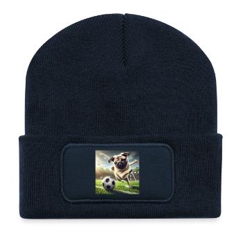 Chien joueur jouant au football - Beanie recyclé à patch - bleu marine - Devant