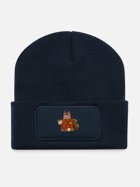 Katze in Weihnachtsgeschenk - Recycelte Patch Beanie - French Navy