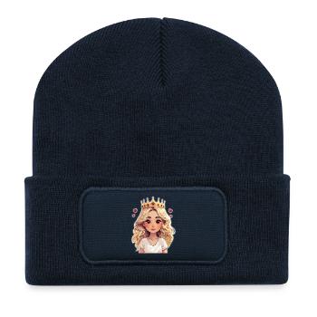 Cute blonde girl with crown and heart - Recycled Patch Beanie - french navy - Front