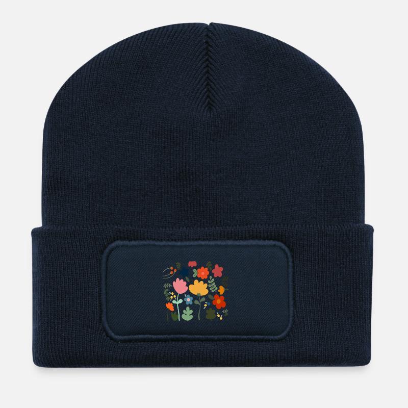 Flower Power Blumen Design - Floral Hippie Style - Beanie recyclé à patch - bleu marine