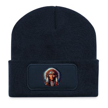 Amérindien Américain - Beanie recyclé à patch - bleu marine - Devant
