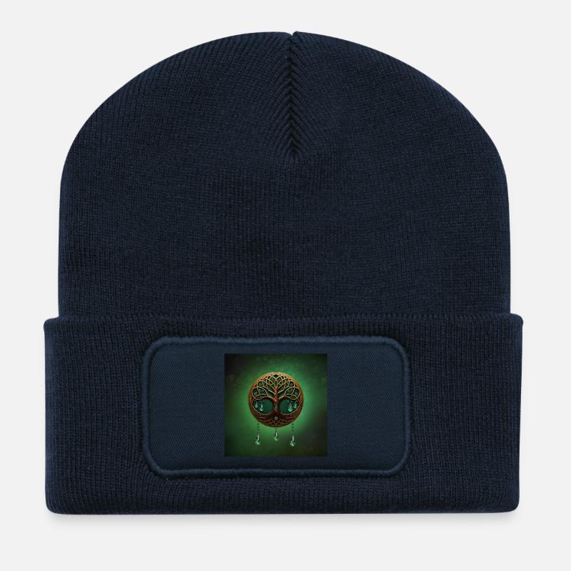 Stilisierter Baum des Lebens - Recycelte Patch Beanie - French Navy