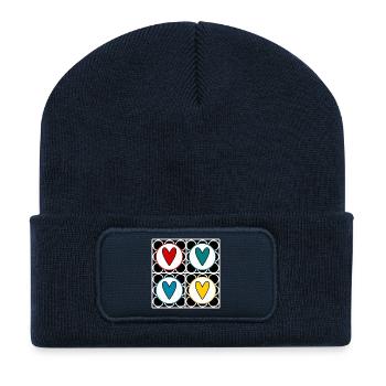 HERZ. PAPA. MAMA. NOEL. WEIHNACHTEN. Junggesellinnenabschied. BEBE. KIND. - Recycelte Patch Beanie - French Navy - Vorne