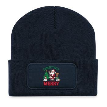 Illustration de Noël pattes festives - Beanie recyclé à patch - bleu marine - Devant