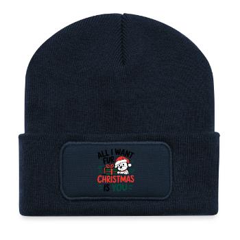 Festliches Welpen-Weihnachtsnachrichten-Design - Recycelte Patch Beanie - French Navy - Vorne