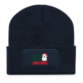 Festliches Bär Weihnachtsdesign - Recycelte Patch Beanie - French Navy - Vorne