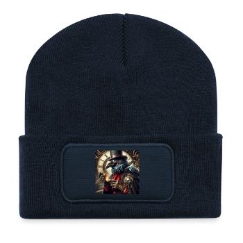 Corbeau Steampunk Élégant à Chapeau Haut de Forme - Beanie recyclé à patch - bleu marine - Devant