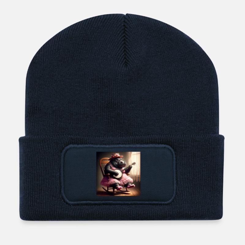 Hippopotame Banjo - Beanie recyclé à patch - bleu marine