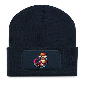 Loutre - Beanie recyclé à patch - bleu marine - Devant