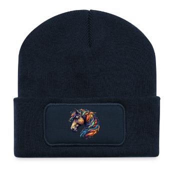 Cheval - Beanie recyclé à patch - bleu marine - Devant