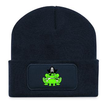 Frog Captain Cap Toad Funny Comic Cartoon - Recycled Patch Beanie - french navy - Front
