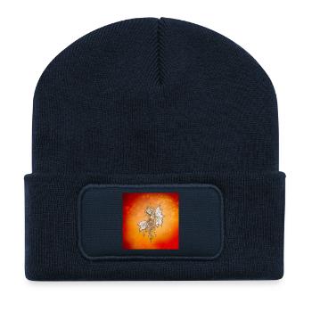Goldene Flügel und blühende Träume die Zauberfee - Recycelte Patch Beanie - French Navy - Vorne