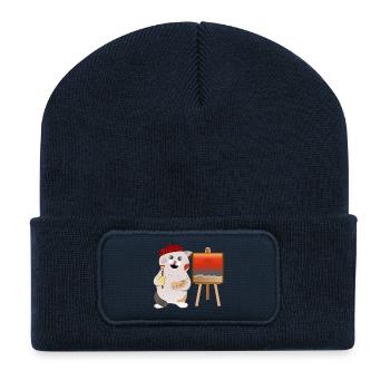 cute cat painter - Recycled Patch Beanie - french navy - Front
