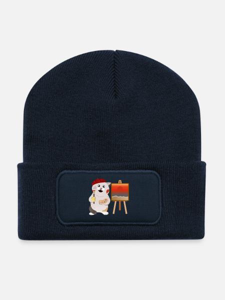 Mignon chat peintre - Beanie recyclé à patch - bleu marine