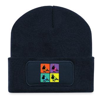 Pigeons colorés - Beanie recyclé à patch - bleu marine - Devant
