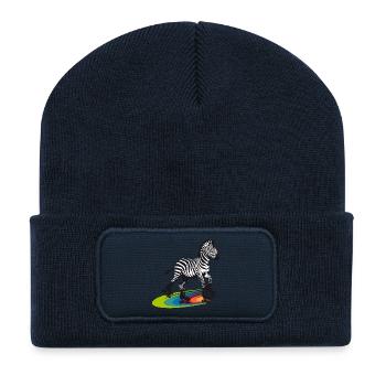 Rollschuh-Zebra im Stencil-Stil - Recycelte Patch Beanie - French Navy - Vorne