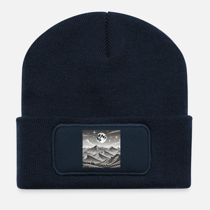 Mondgebirge Nachtlandschaft - Recycelte Patch Beanie - French Navy