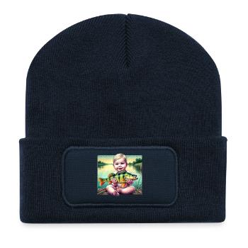 Bébé pêcheur Motif Cadeau Pêcheur - Beanie recyclé à patch - bleu marine - Devant