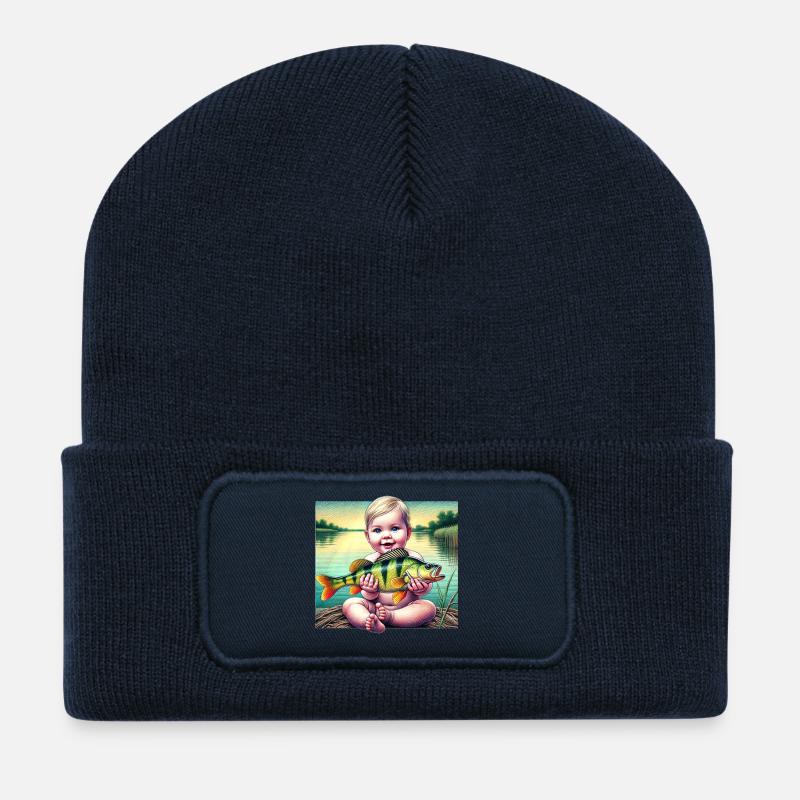 Bébé pêcheur Motif Cadeau Pêcheur - Beanie recyclé à patch - bleu marine