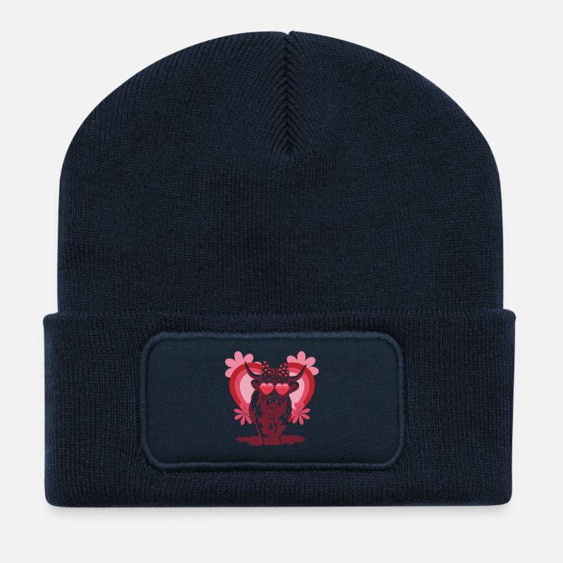 Highland Cow in Love – Süßes Valentinstags-Design - Recycelte Patch Beanie - French Navy