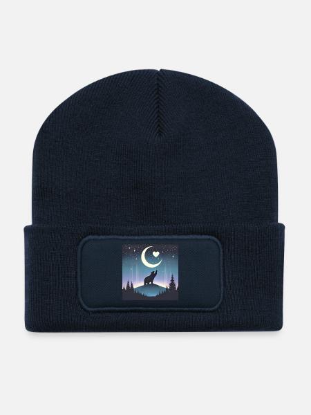 Love Under Moonlight - Mystischer Bär im Mondschei - Recycelte Patch Beanie - French Navy