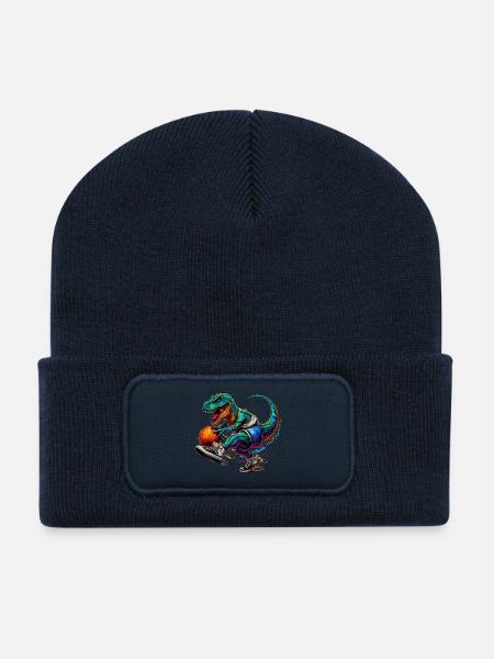 SSW34 Dino avec basket-ball - Beanie recyclé à patch - bleu marine