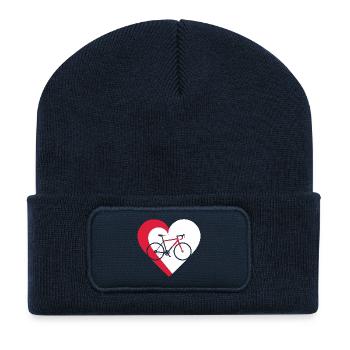 Ich liebe mein Fahrrad - Rad und Herz - Recycelte Patch Beanie - French Navy - Vorne