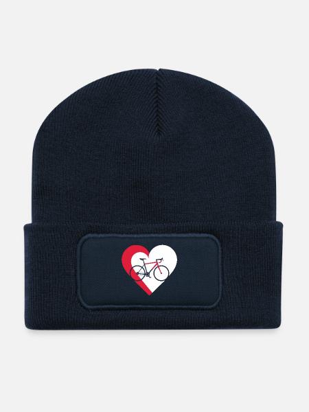I love my bicycle - Bike and heart - Recycled Patch Beanie - french navy