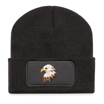 Pygargue à tête blanche géométrique – symbole de force - Beanie recyclé à patch - charbon - Devant
