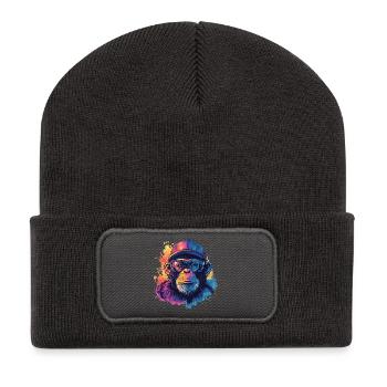 Watercolor Hipster Monkey - Recycled Patch Beanie - dark grey - Front