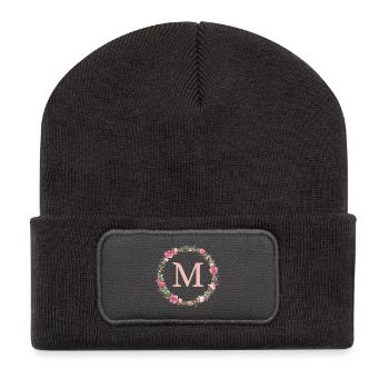 M Monogram, Couronne de fleurs, Personnalisable - Beanie recyclé à patch - charbon - Devant