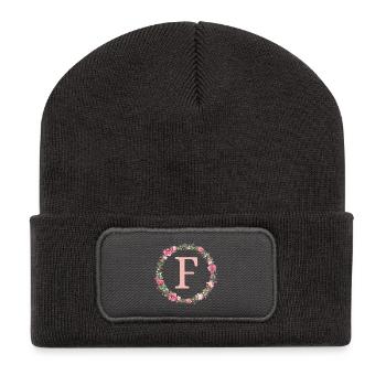 F Monogram, Couronne de fleurs, Personnalisable - Beanie recyclé à patch - charbon - Devant