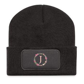 J Monogram, Couronne de fleurs, Personnalisable - Beanie recyclé à patch - charbon - Devant