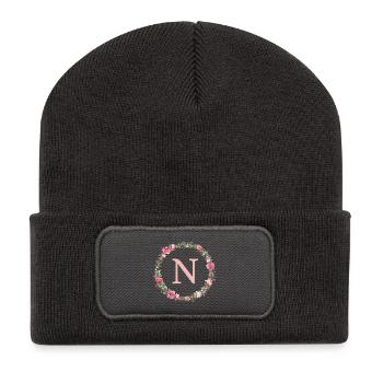 N Monogram, Couronne de fleurs, Personnalisable - Beanie recyclé à patch - charbon - Devant