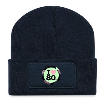 I ♥ Années 80 – Ambiance rétro néon - Beanie recyclé à patch - bleu marine - Devant
