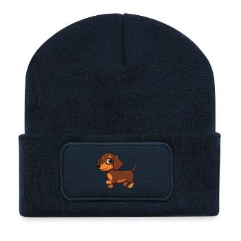 Cartoon Dachshund - Recycled Patch Beanie - french navy - Front