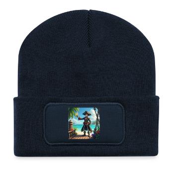 Skelettpirat am Tropenstrand - Recycelte Patch Beanie - French Navy - Vorne
