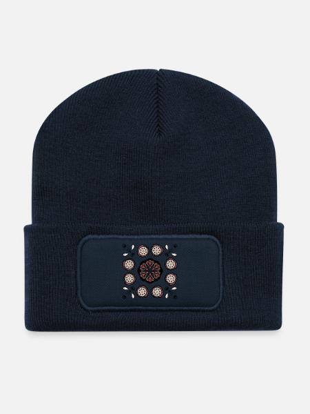 Dunkles Blütenmandala Muster - Recycelte Patch Beanie - French Navy