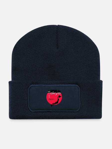Tokyo Minimal: Rotes Tokio-Motiv - Recycelte Patch Beanie - French Navy