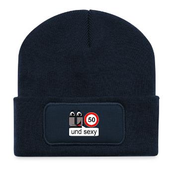 50th birthday, over 50 and sexy - Recycled Patch Beanie - french navy - Front