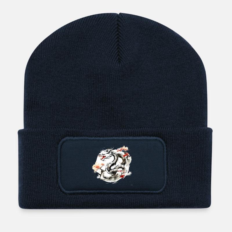 Signe du zodiaque chinois Dragon - Beanie recyclé à patch - bleu marine