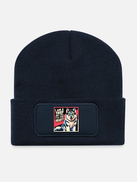 Husky "I am a thief and i will steal your heart" - Recycled Patch Beanie - french navy