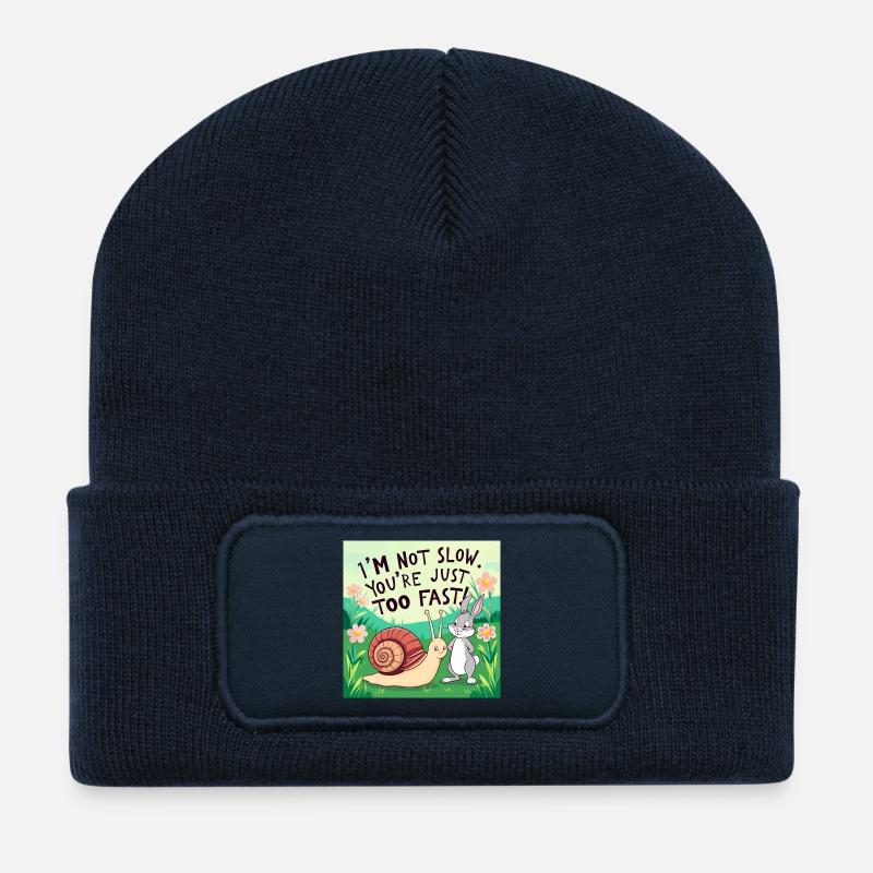 Ein Hase und eine Schnecke "Slow and Fast" - Recycelte Patch Beanie - French Navy