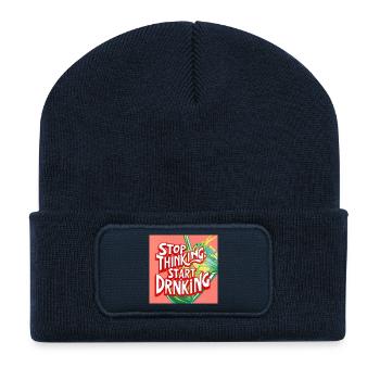 Stop Thinking Start Drinking - Recycelte Patch Beanie - French Navy - Vorne