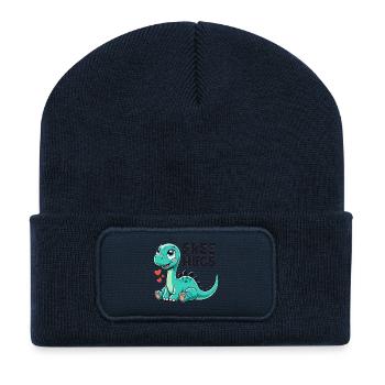 Apatosaurus Dino Baby Gratis Umarmungen Geschenk - Recycelte Patch Beanie - French Navy - Vorne