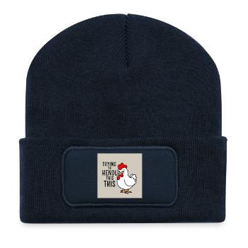 Comic Chicken « Essayer de faire ça » - Beanie recyclé à patch - bleu marine - Devant