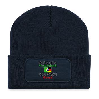 Brasilien Deutschland Bom dia Guten Morgen Brasil - Recycelte Patch Beanie - French Navy - Vorne