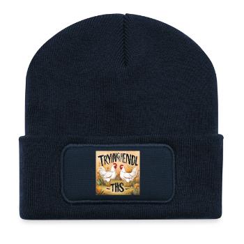 Chickens "Trying to Hendl this" - Recycled Patch Beanie - french navy - Front